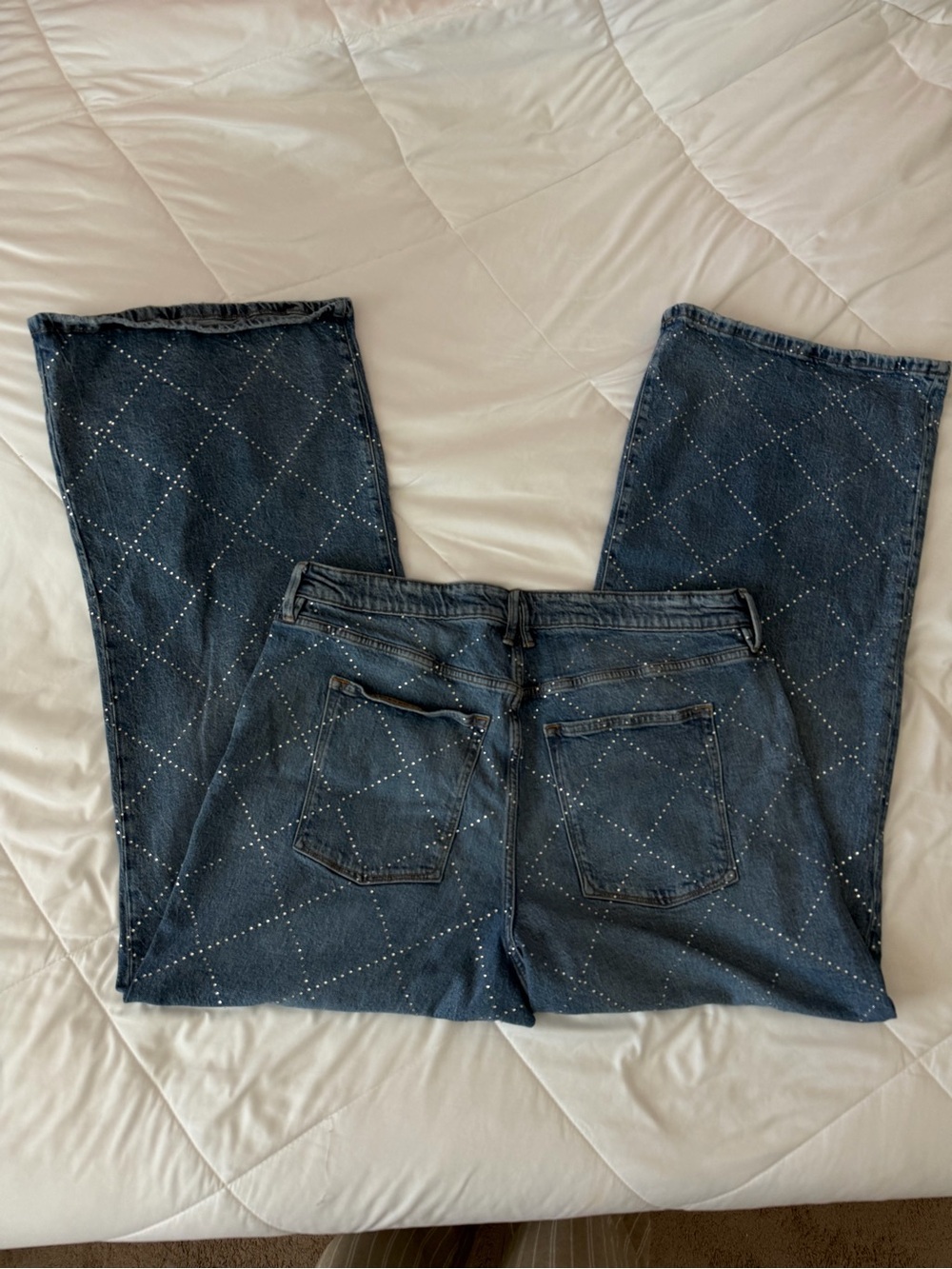 Good American Blue Wide-Leg Jeans with Rhinestone detailing - Picture 3 of 4